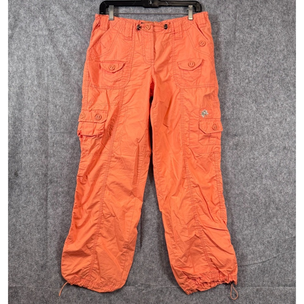 Y2K Parachute Cargo Pants No Boundaries Floral Embroidered Juniors Sz 11 Orange